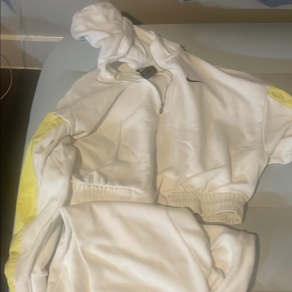 White and Yellow Hoodie and Pants Set